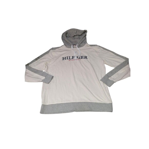 Y2K Tommy Hilfiger Hoodie White And Gray Pullover Vintage Size Large - Picture 1 of 5